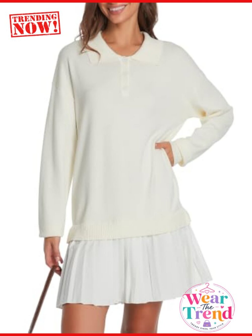Fall Ribbed Knit Polo Twofer Sweater Mini Dress Long Sleeve Pleated